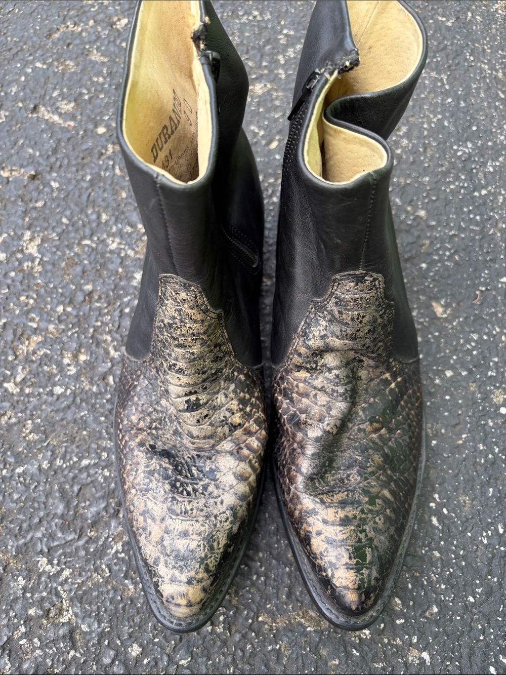 Durango Men’s Black Leather Boots with Brown Textured Snakeskin Vamp